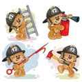 Set of teddy bears firefighters cartoon characters