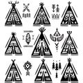 Set of tee-pee or wigwams with ornamental elements