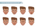 Set of teenage boy faces with different expressions.