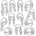 Set of teenage girl hairstyles