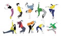 Set of teenager dancers hip hop, breakdance vector Royalty Free Stock Photo