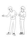 Set of teenager standing activities, vector doodle hand drawing