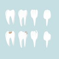 Set of teeth in flat style, healthy teeth and decayed teeth, dentistry and dental health, vector illustration