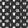 Set Telephone, CD or DVD disk, Trash can and Plant in pot on seamless pattern. Vector