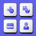 Set Telephone 24 hours support, Hot price, Credit card and Happy customer icon. White square button. Vector