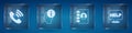 Set Telephone 24 hours support, Information, Address book and Speech bubble with text Help. Square glass panels. Vector