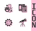 Set Telescope, Basic geometric shapes, Virus and Calculator icon. Vector