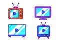 Set of television icons with colorful design isolated on white background