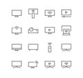 Set of television and technology icons, monitor, screen, video, play, wireless, wide, device. Royalty Free Stock Photo