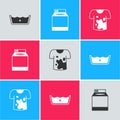 Set Temperature wash, Washer and Dirty t-shirt icon. Vector