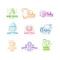 Set templae design line logo for baby store. Symbol, label and badge for children shop with element newborn stuff