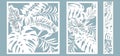 Set template for cutting. Palm leaves pattern. Laser cut. Vector illustration