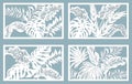 Set template for cutting. Palm leaves pattern. Laser cut. Vector illustration