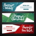 Set Template Design Merry Christmas Horizontal Banner. Flyer With Different Color Tape