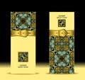 Set template flyers or banners with strap and Arabic pattern in gold blue colors