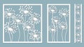 Set template for laser cutting and Plotter. Dandelion for decoration. Vector illustration. Sticker set. Pattern for the laser cut