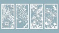 Set template for laser cutting and Plotter. Flowers, leaves for decoration. Vector illustration. Sticker set flowers. plotter and