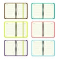 Set of Template Open a blank notepad. Vector personal organizer with a colourful cover and bookmark. on white background. Royalty Free Stock Photo