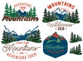 Set template in retro style with mountains spruces forest