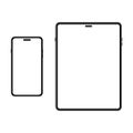 Set of template smartphone and tablet. White screen on portable device. Mockup gadget with empty, blank screen. Vector