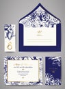 Set of Template wedding invitation and envelope with hand drawn floral ornament. Royalty Free Stock Photo