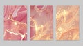 Set of templates for banner, poster design with sparkling rose and gold stone marble texture Royalty Free Stock Photo