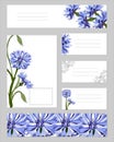 Set of templates for branding and floral bookmarks, business cards. Blue flowers on a white background. For modern design, Royalty Free Stock Photo