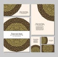 Set templates business cards and invitations with circular patterns of mandalas Royalty Free Stock Photo