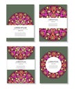 Set templates business cards and invitations with circular patterns of mandalas Royalty Free Stock Photo