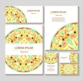 Set templates business cards and invitations with circular patterns of mandalas Royalty Free Stock Photo