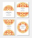 Set templates business cards and invitations with circular patterns of mandalas