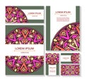 Set templates business cards and invitations with circular patterns of mandalas Royalty Free Stock Photo