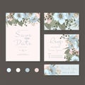 Set of templates for celebration  wedding. Blue flowers Royalty Free Stock Photo