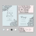 Set of templates for celebration  wedding. Blue flowers Royalty Free Stock Photo