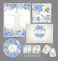 Set of templates for celebration, wedding. Blue flowers. Royalty Free Stock Photo