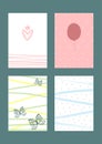 Set of templates for design of children`s greeting card. Cute patterns drawn by hand.