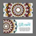 Set templates of gift cards with color ornament mandala for print or website. vector illustration. card design. Royalty Free Stock Photo