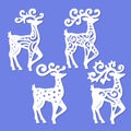 Set of templates for laser cutting Christmas deer. The symbol of the new year. Vector