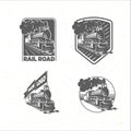 Set of templates with a locomotive. Vintage train, logotypes, illustrations. Royalty Free Stock Photo