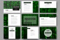 Set of 9 templates for presentation slides. Virtual reality, abstract technology background with green symbols, vector Royalty Free Stock Photo