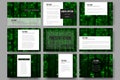 Set of 9 templates for presentation slides. Virtual reality, abstract technology background with green symbols, vector Royalty Free Stock Photo