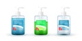 Set of templates realistic package for bottles with pump dispenser. Plastic containers with hand gel sanitizer or liquid