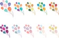 A set of ten bundles of multi colored balloons on. Vector. Royalty Free Stock Photo