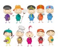 Set of ten children with different professions Royalty Free Stock Photo