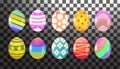 Set Ten colorful easter eggs isolated eggs with different patter Royalty Free Stock Photo