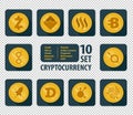 Set of ten different cryptocurrency