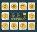 Set of ten different cryptocurrency