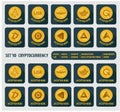 Set of ten different cryptocurrency