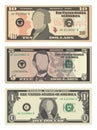 Set of ten dollars, five dollars and one dollar bills from obverse