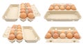 ten fresh brown eggs packed in a pack or cardboard box. isolated on a white background. With clipping path Royalty Free Stock Photo